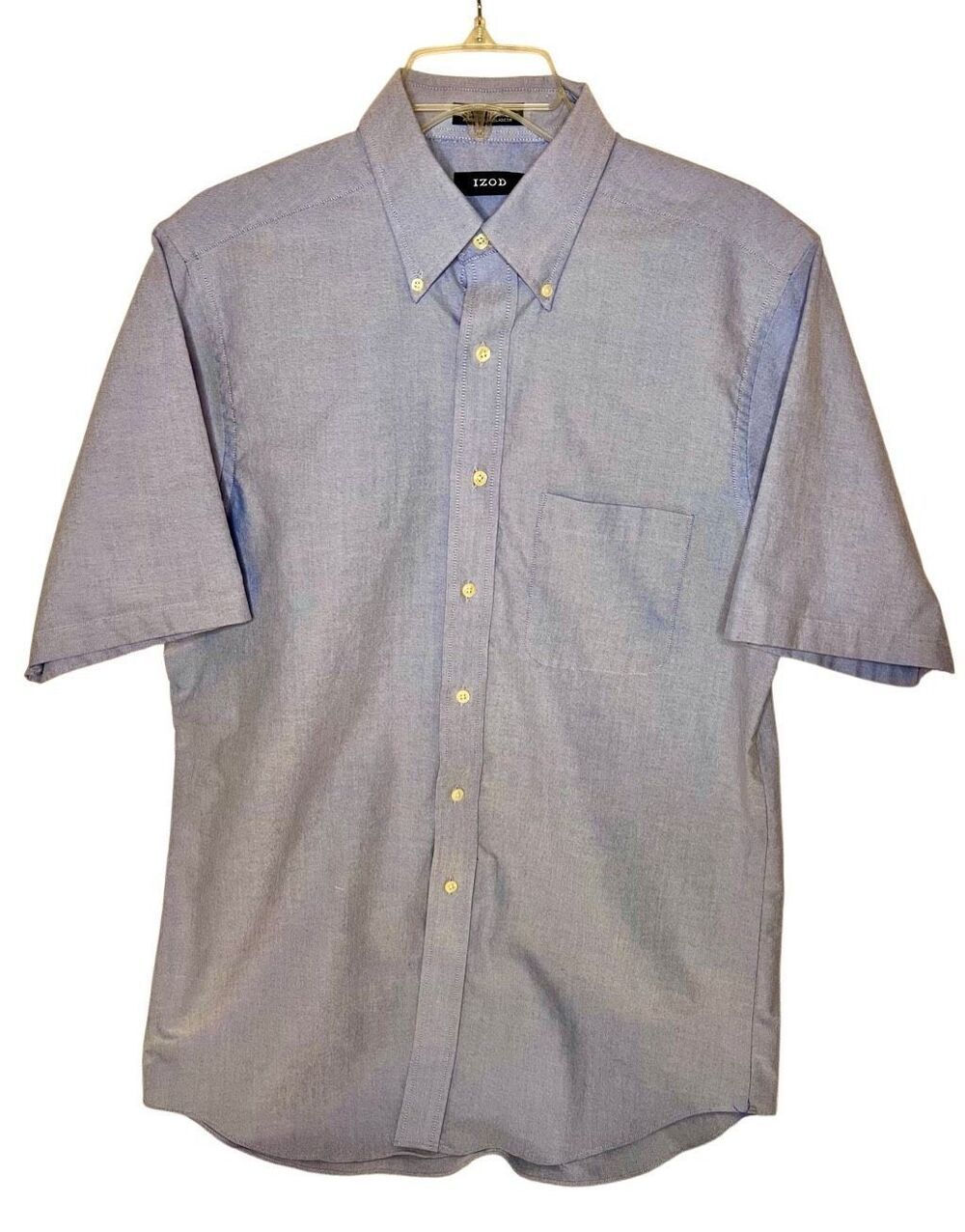 Izod Blue Regular Fit Short Sleeve Button Front Shirt Mens Medium 15.5